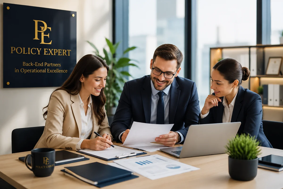 Policy Expert team collaborating during a brokerage consultation